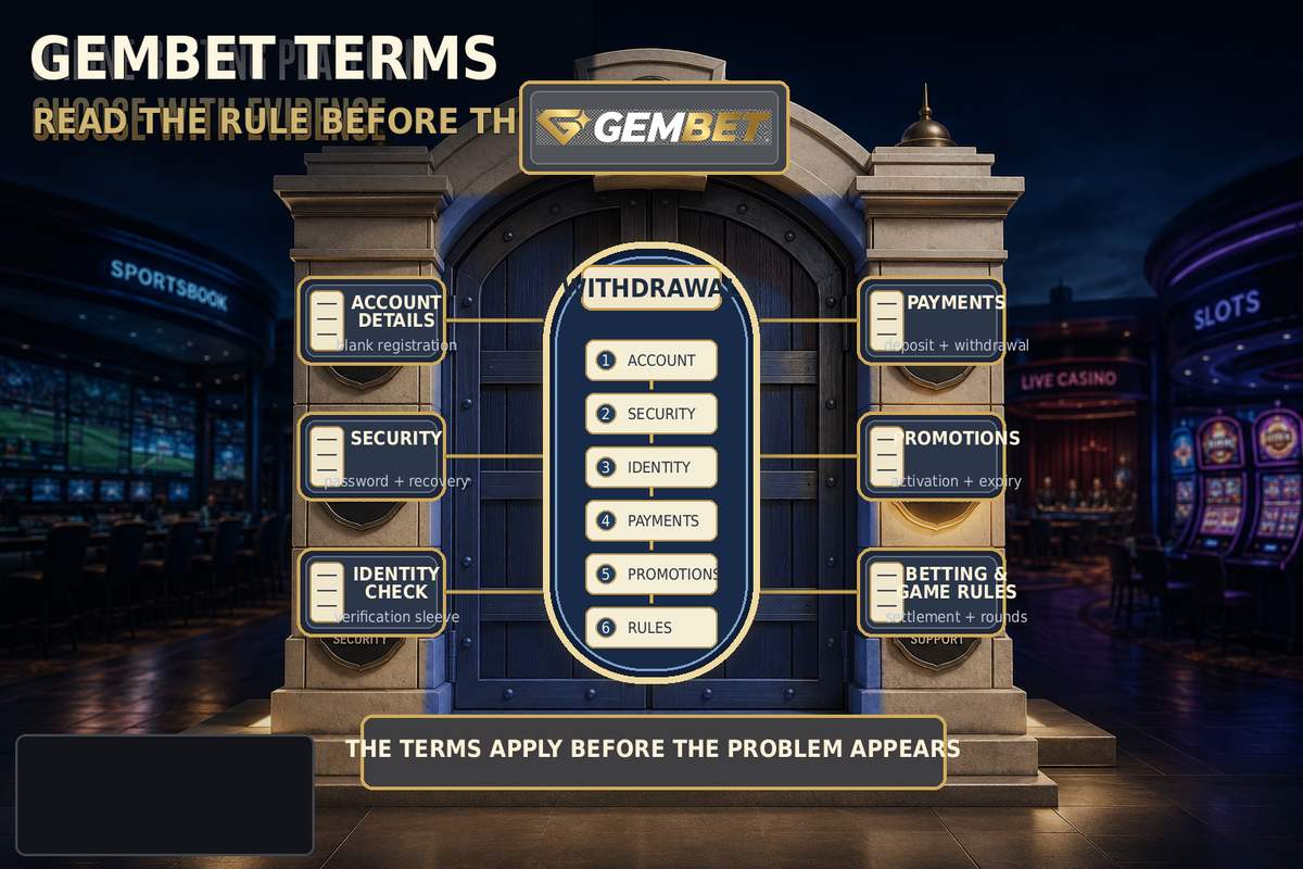 Gembet terms covering registration, verification, payments, bonuses, betting rules and withdrawals