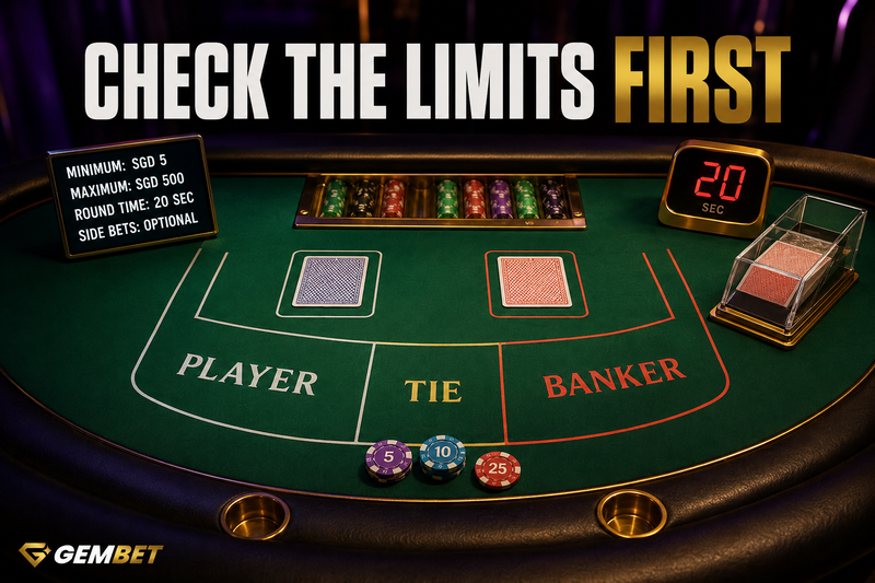 Baccarat table betting limits and side bets