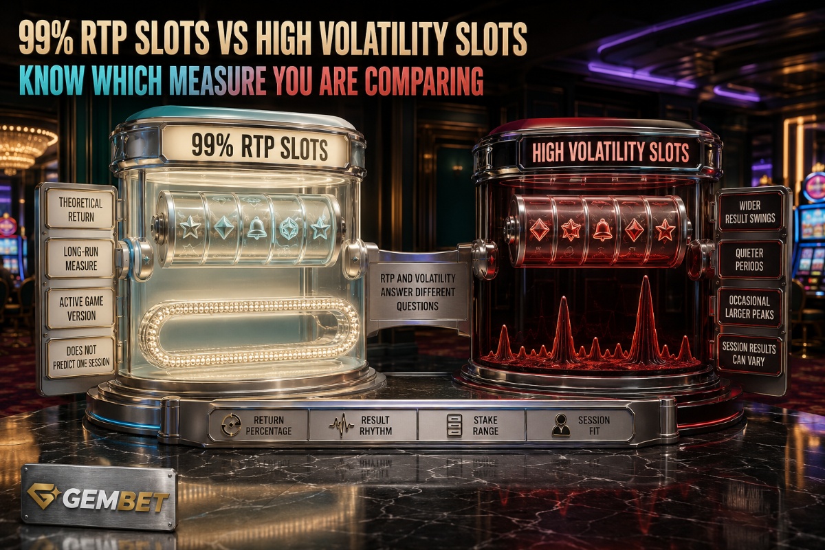 99% RTP slots compared with high volatility slots by theoretical return, result pattern and session experience