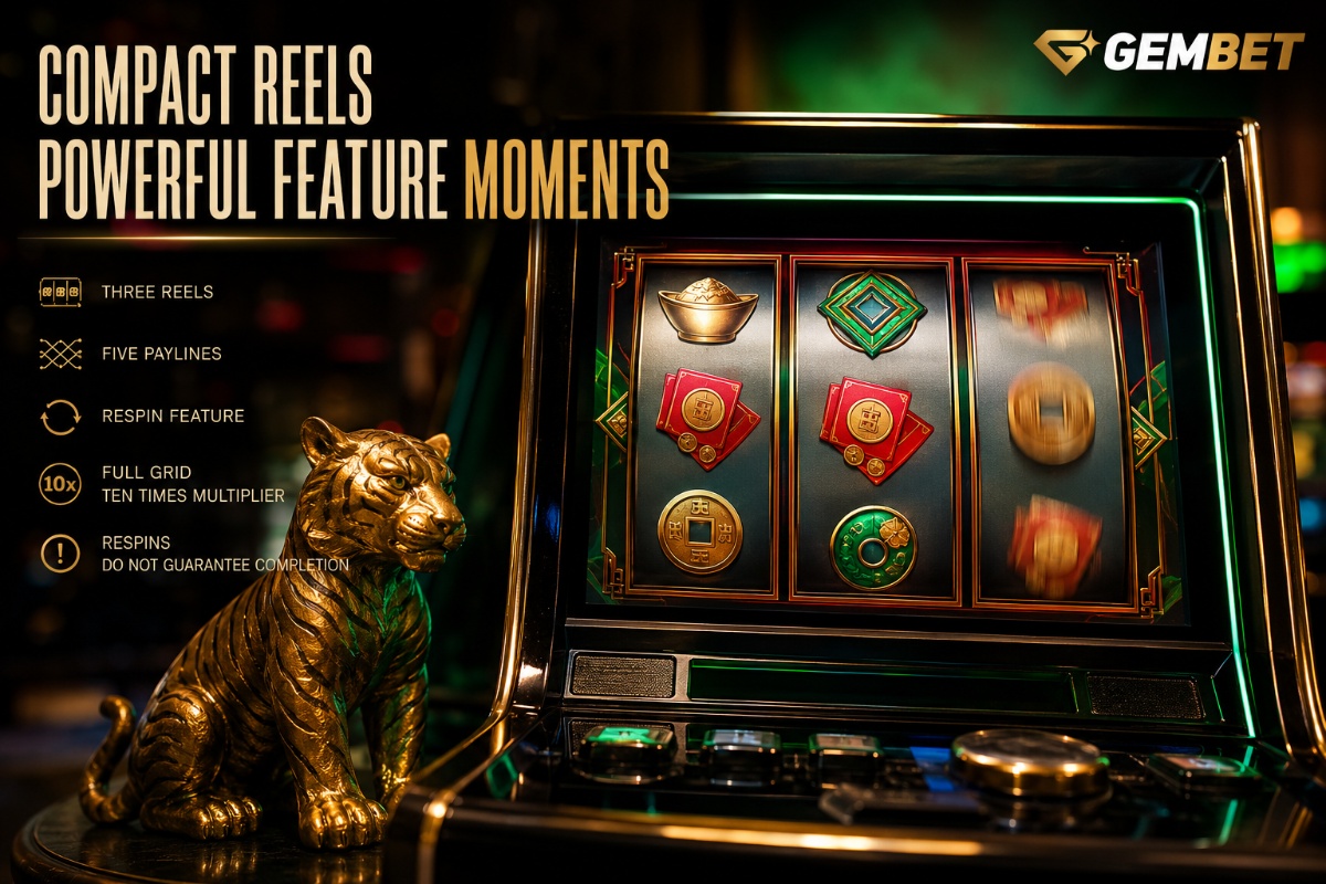 Fortune Tiger slot concept showing compact reels, locked symbols and a respin feature