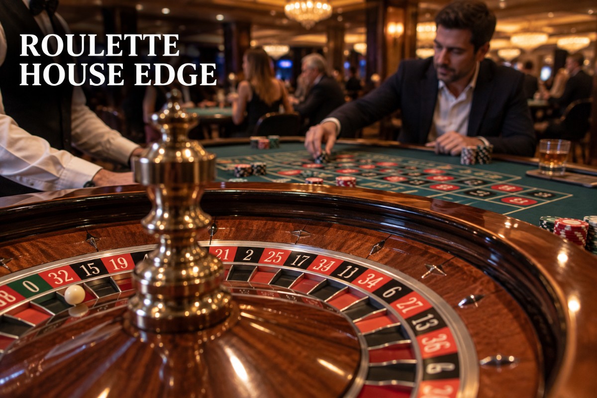 Roulette house edge comparison at a realistic live casino table showing single-zero and double-zero wheel concepts