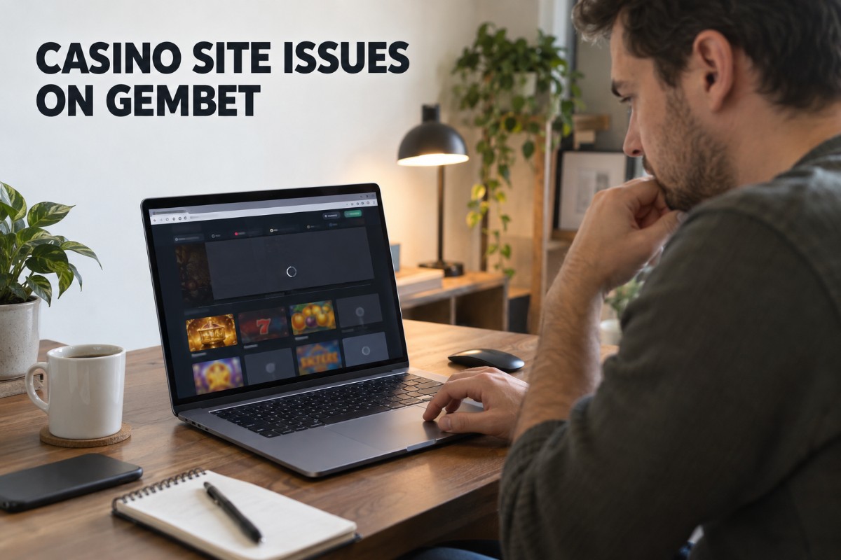 Casino site issues on Gembet shown on a laptop browser while a player checks a website loading problem